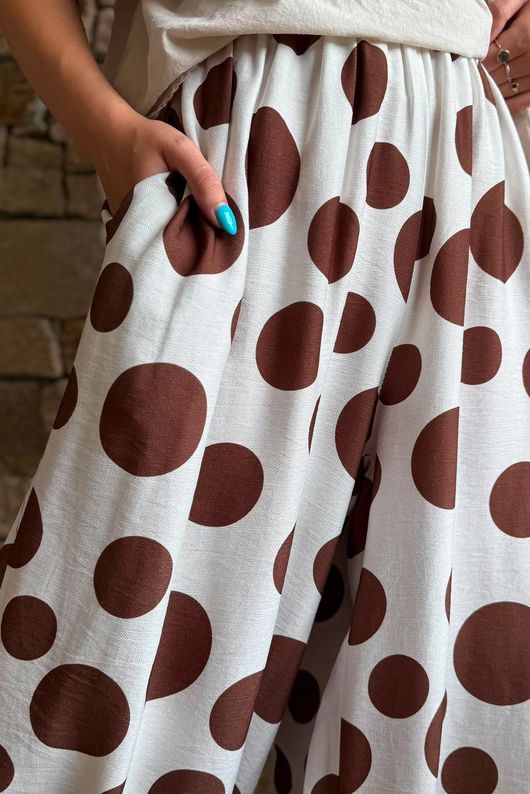 Basso Big Dot Balloon Cuff Pant White & Chocolate
